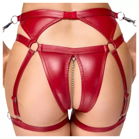 Cottelli Bondage - Glanzend BH-set & polsboeien (rood) - M