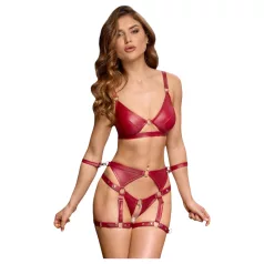 Cottelli Bondage - Glanzend BH-set & polsboeien (rood) - L