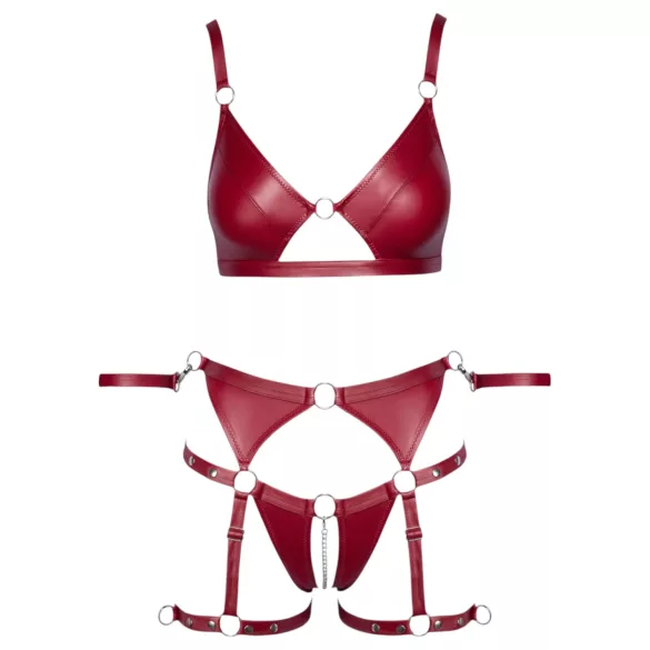 Cottelli Bondage - Glanzend BH-set & polsboeien (rood) - L