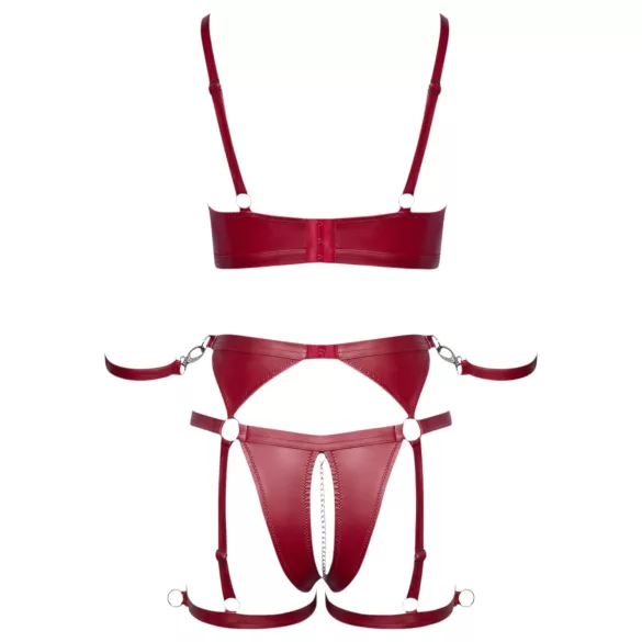 Cottelli Bondage - Glanzend BH-set & polsboeien (rood) - L