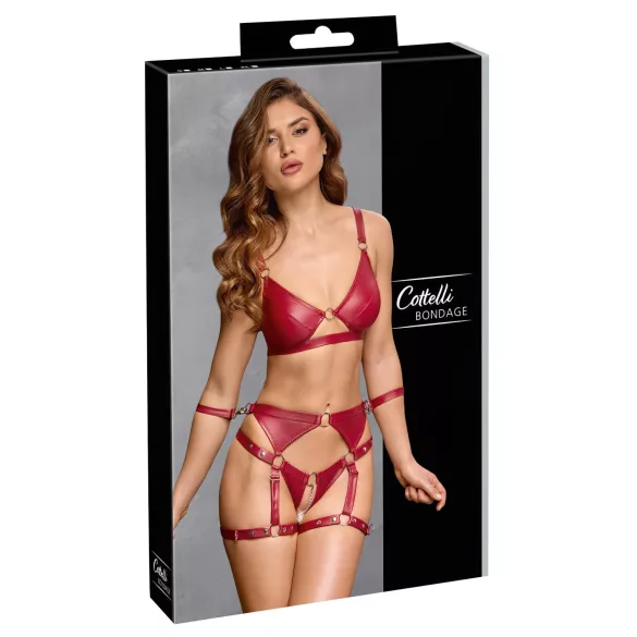 Cottelli Bondage - Glanzend BH-set & polsboeien (rood) - L