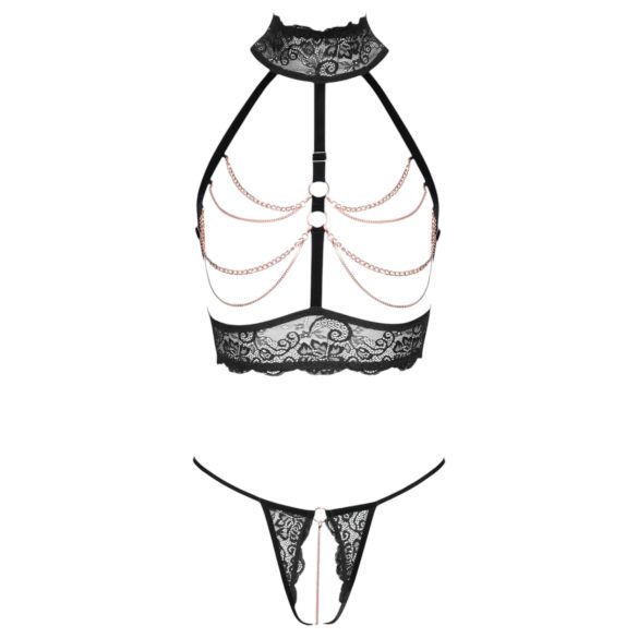 Abierta Fina - open lingerie set met kettingen - zwart