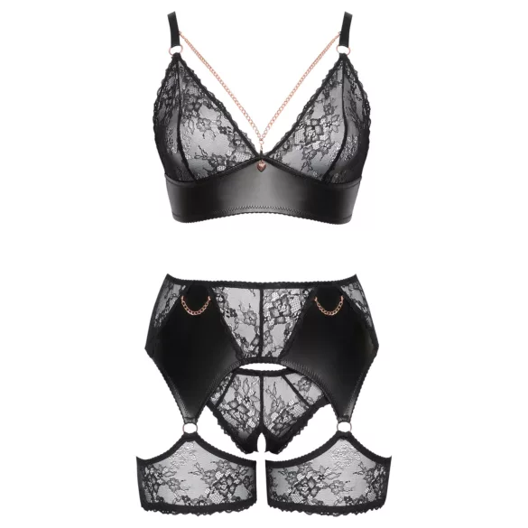 Cottelli Curves - bh set - kant en imitatieleer - zwart - 2XL