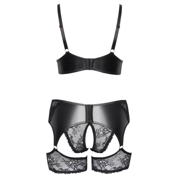 Cottelli Curves - bh set - kant en imitatieleer - zwart - 2XL