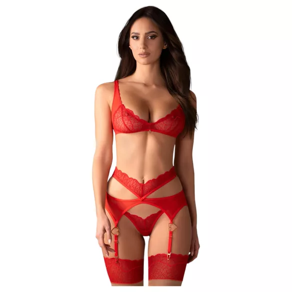 Obsessive Cupid Desir - lingerie set - kant - rood - L/XL