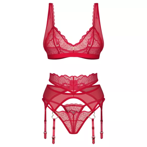 Obsessive Cupid Desir - lingerie set - kant - rood - L/XL