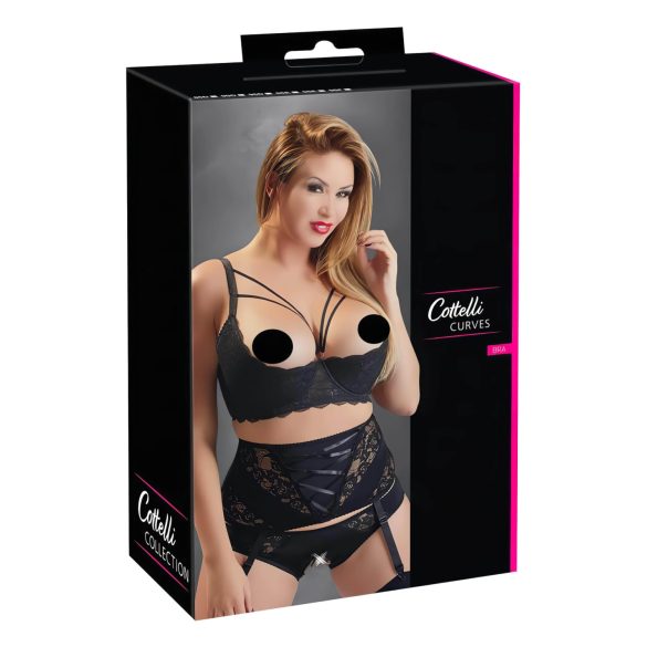 Cottelli Plus Size - bretellen, ringvormige bh (zwart)