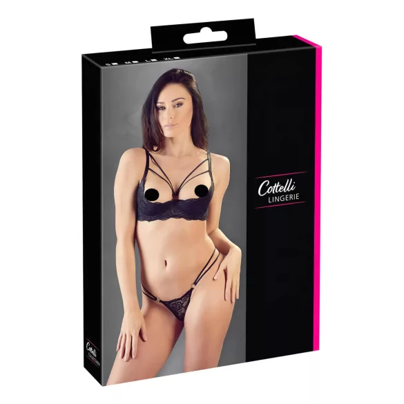 Cottelli - open bh met bandjes en ringen - string - zwart - 80B/M
