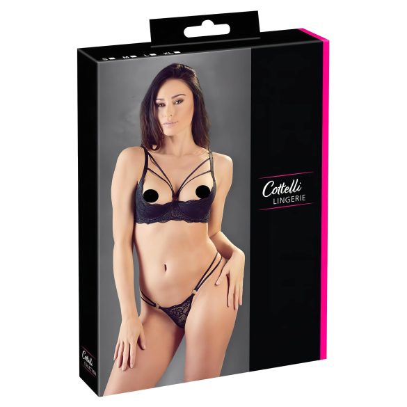 Cottelli - Strap BH & String met ringen (zwart) - 85C/L