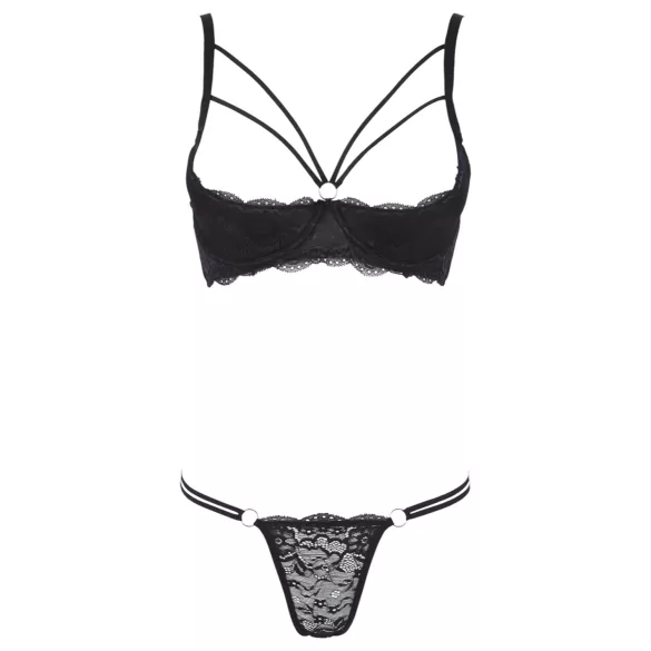 Cottelli - open bh met bandjes en ringen - string - zwart - 85C/L