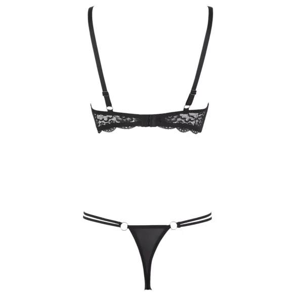 Cottelli - open bh met bandjes en ringen - string - zwart - 85C/L