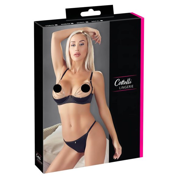 Cottelli - Satijnen Beha Set met Strass en Kettingen (Zwart) - 80B/M