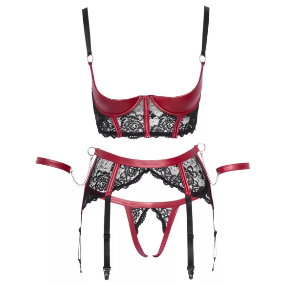 Cottelli Bondage - Bh set met kant - rood - mat - M