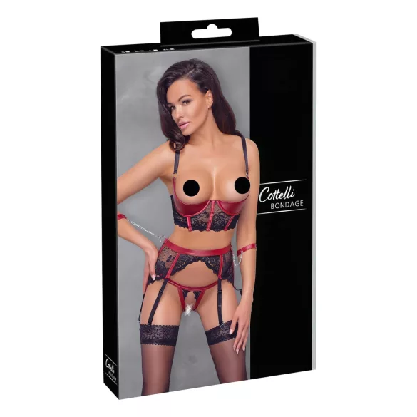 Cottelli Bondage - Bh set met kant - rood - mat - XL