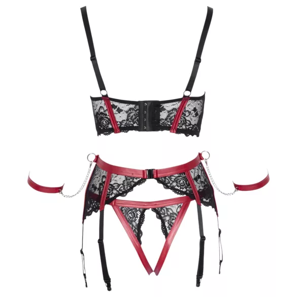 Cottelli Bondage - Bh set met kant - rood - mat - XL