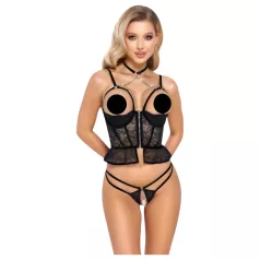 Abierta Fina - open string en korset - zwart - lingerie set