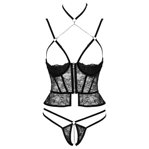 Abierta Fina - open string en korset - zwart - lingerie set