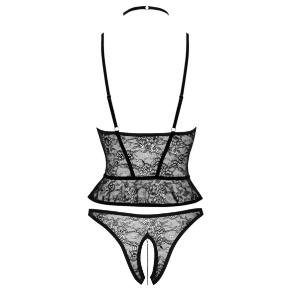 Abierta Fina - open string en korset - zwart - lingerie set
