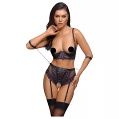 Cottelli Bondage - bh-set en armboeien (zwart-paars)