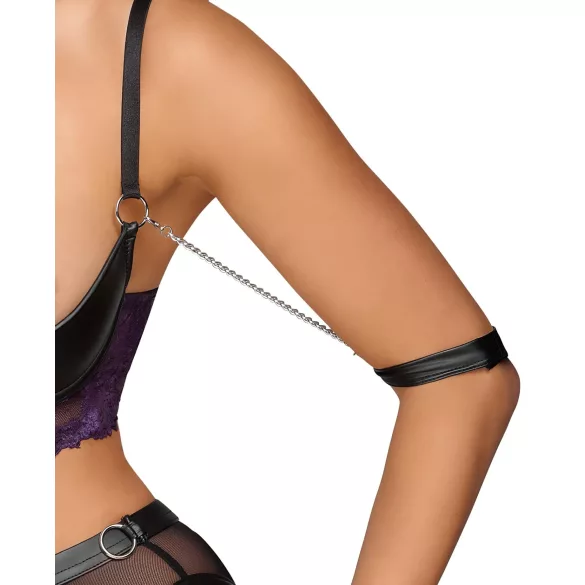 Cottelli Bondage - bh-set en armboeien (zwart-paars) - M