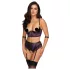 Cottelli Bondage - bh-set en armboeien (zwart-paars) - L