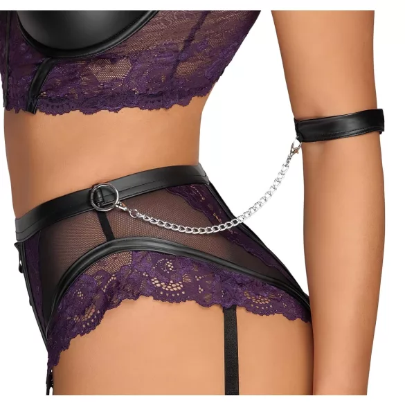 Cottelli Bondage - bh-set en armboeien (zwart-paars) - L