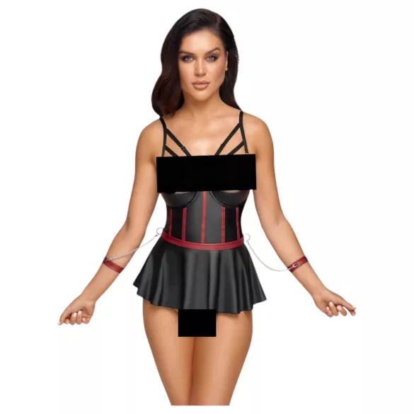 Cottelli Bondage - lingerie set met handboeien - glanzend zwart - 80B/M