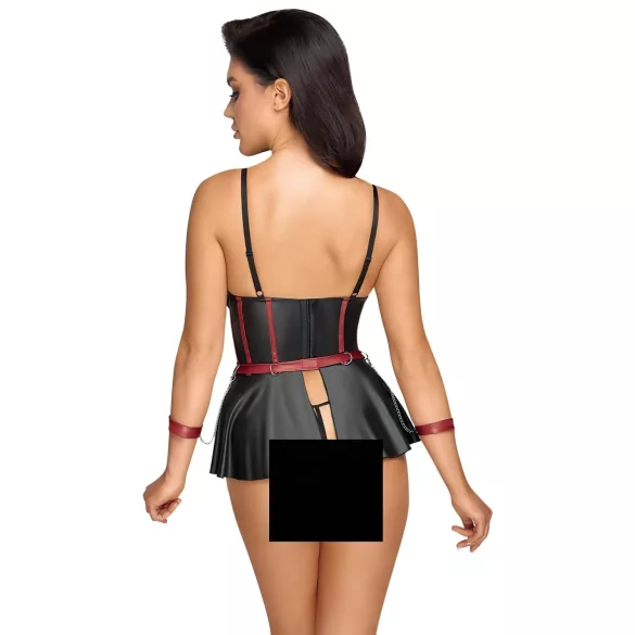 Cottelli Bondage - lingerie set met handboeien - glanzend zwart - 80B/M