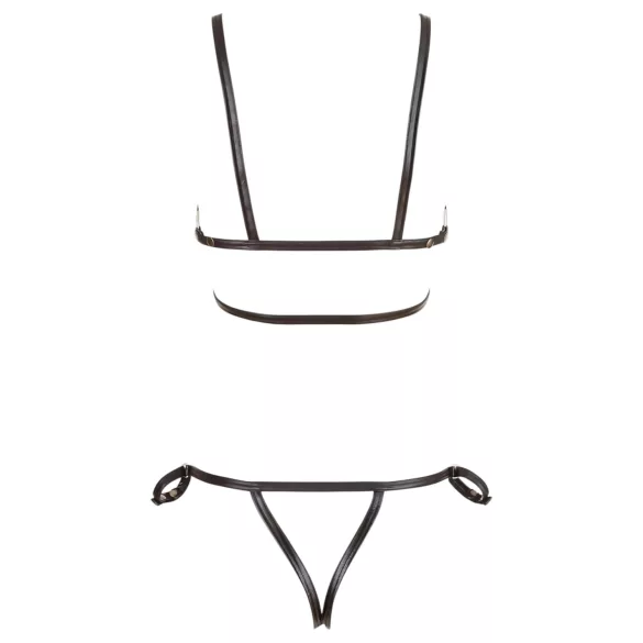 Cottelli Bondage - bodyharnas bikini - glanzend - zwart - M