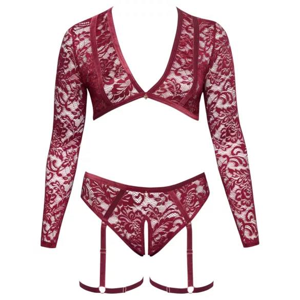 Cottelli Curves - lingerieset met lange mouwen - kant - rood