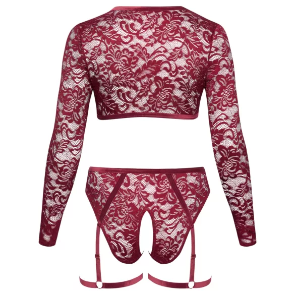 Cottelli Curves - lingerieset met lange mouwen - kant - rood - 2XL