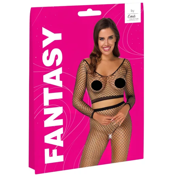 Cottelli - lingerieset met lange mouwen - netstof zwart - S-L