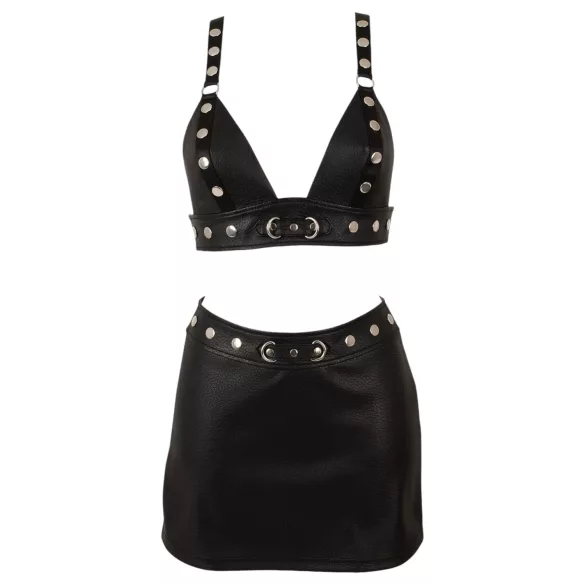 Cottelli - kunstleren top en minirok set (zwart)