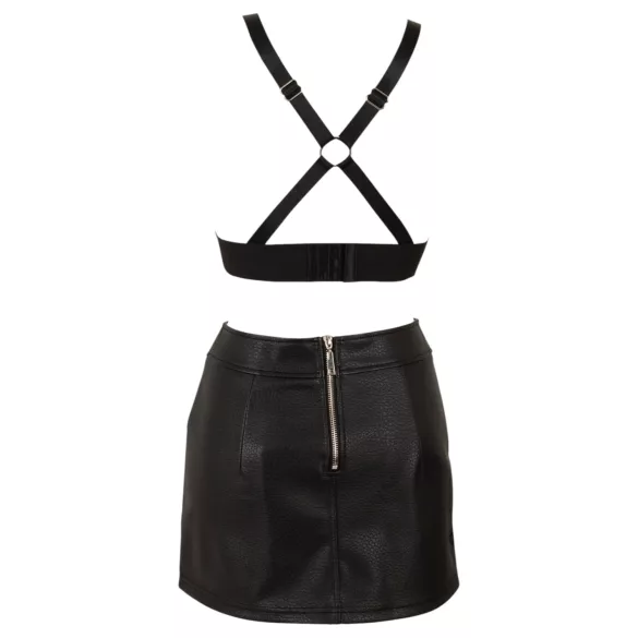 Cottelli - kunstleren top en minirok set (zwart)
