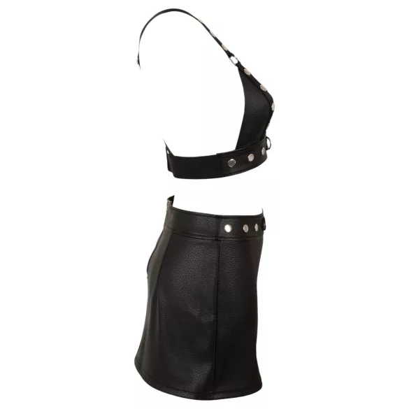 Cottelli - kunstleren top en minirok set (zwart)