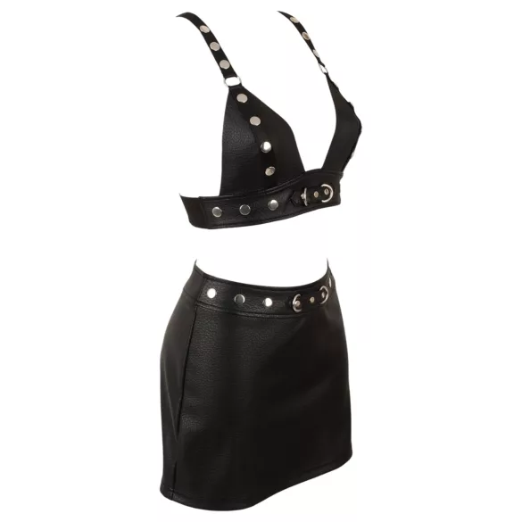Cottelli - kunstleren top en minirok set (zwart)