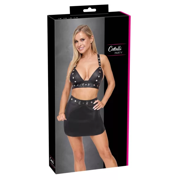 Cottelli - kunstleren top en minirok set (zwart) - L
