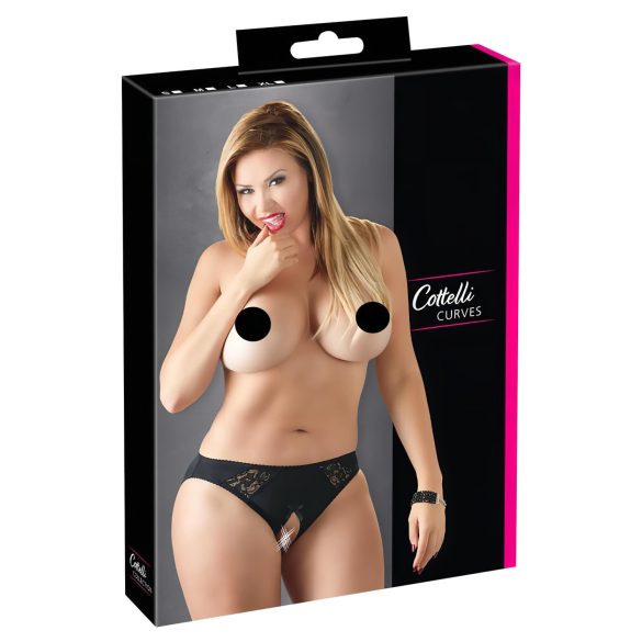 Cottelli Plus Size - Opengewerkte kanten slip (zwart) - 4XL