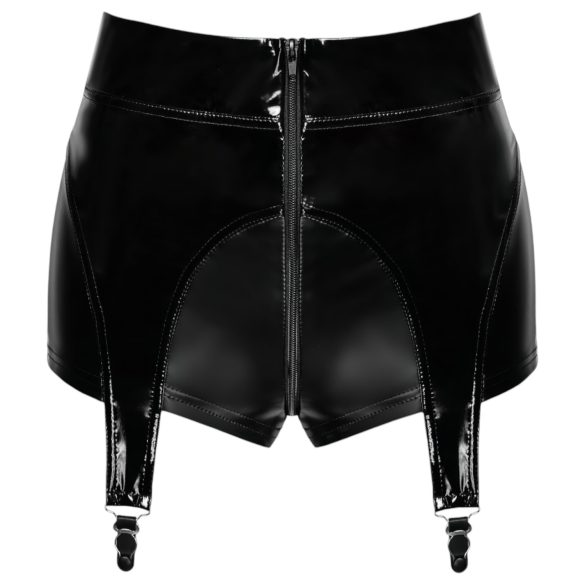 Noir - glanzende hotpants met jarretels (zwart)