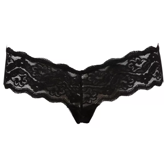 Cottelli - kanten string met verborgen parelketting (zwart) - L