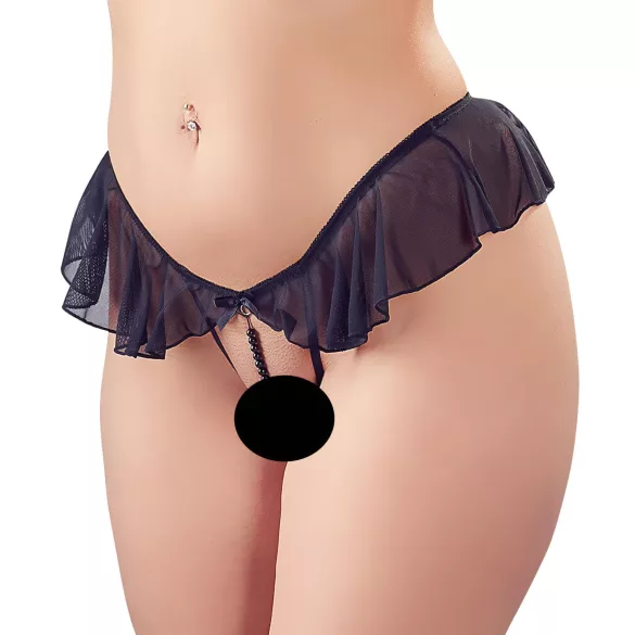 Cottelli - open string met parels en ruches - zwart - M