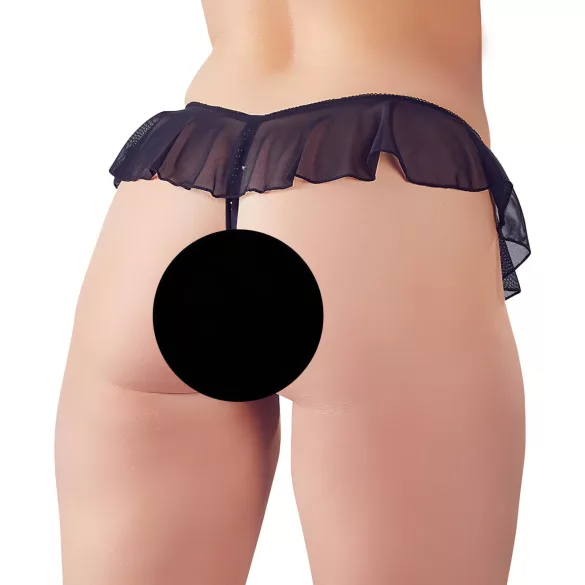 Cottelli - open string met parels en ruches - zwart - L