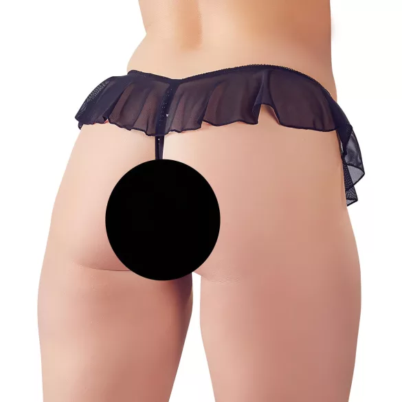 Cottelli - open string met parels en ruches - zwart - XL