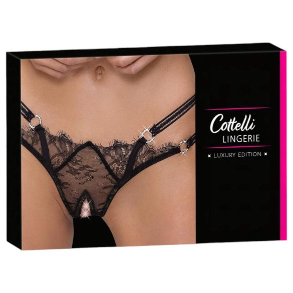 Cottelli - luxe open string met ring (zwart) - M/L