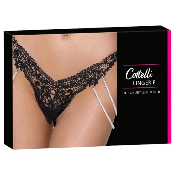 Cottelli - luxe geborduurde pareltanga (zwart)