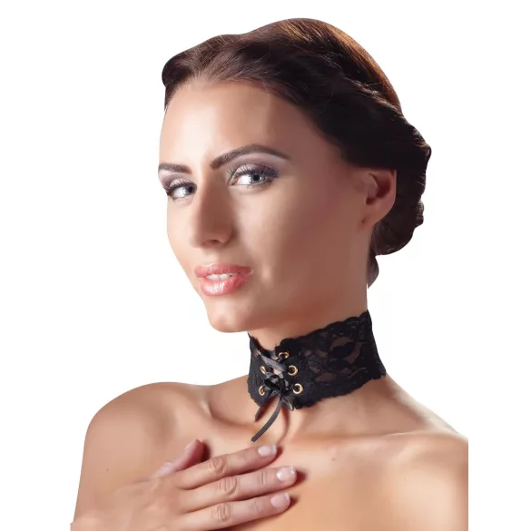Cottelli - Brede kanten choker met vetersluiting - zwart