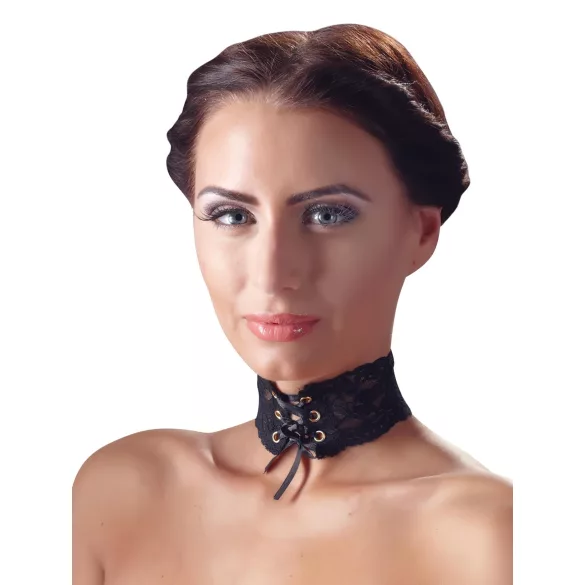 Cottelli - Brede kanten choker met vetersluiting - zwart