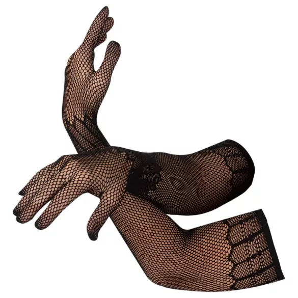 Cottelli Collection - lange net handschoenen - patroon - zwart - S/L