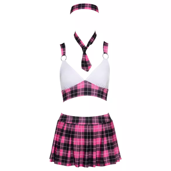 Cottelli - schoolmeisjes kostuum set - roze geruit - verkleedkleding - XL