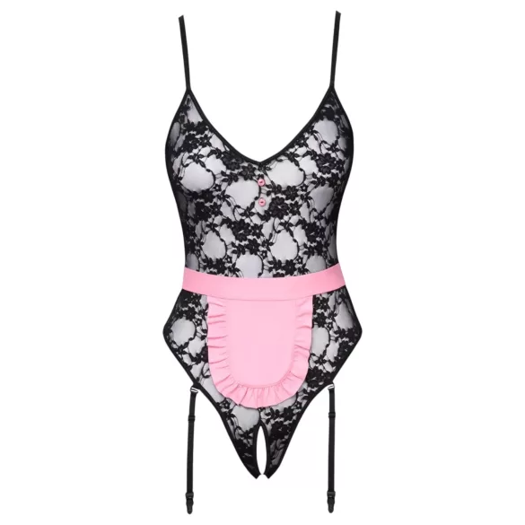 Cottelli - doorzichtige kamermeisje outfit - zwart/roze - M